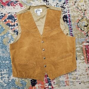 Vintage High Alpine Suede Leather Vest Size Large Western Biker Cowboy Tan Brown